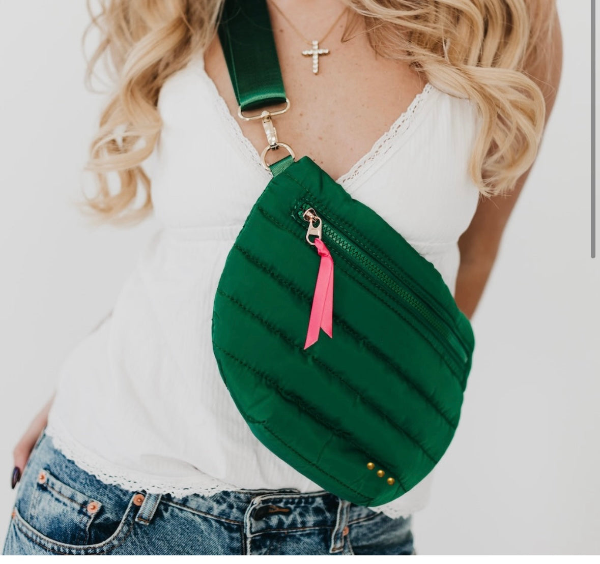 Puffer Crossbody Bum Bag – Quilted Belt Bag with Gold Hardware