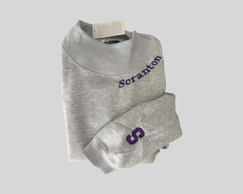 Embroidered Personalized Mock Neck Sweatshirt – Custom School, Team Name shown around collar...