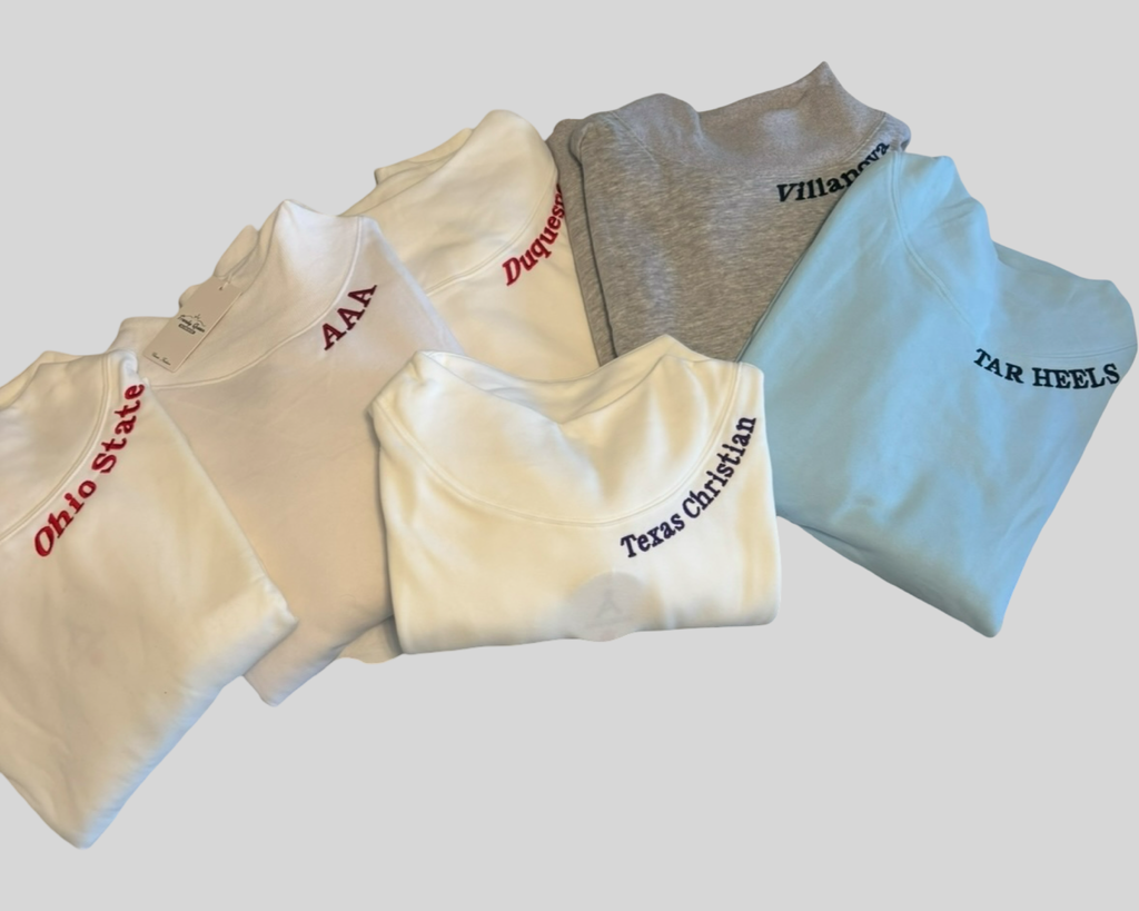 Embroidered Personalized Mock Neck Sweatshirt – Custom School, Team Name shown around collar...