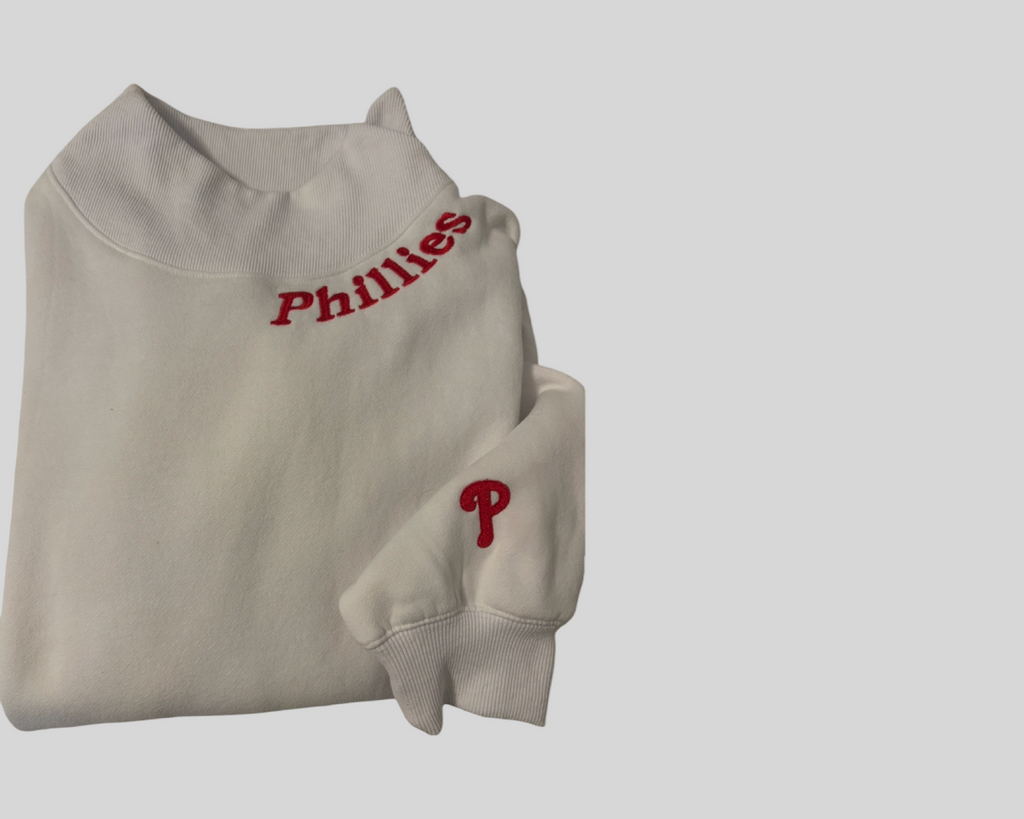 Embroidered Personalized Mock Neck Sweatshirt – Custom School, Team Name shown around collar...