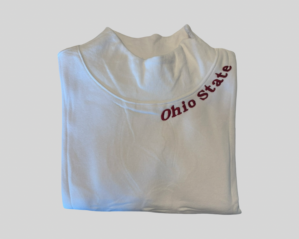Embroidered Personalized Mock Neck Sweatshirt – Custom School, Team Name shown around collar...