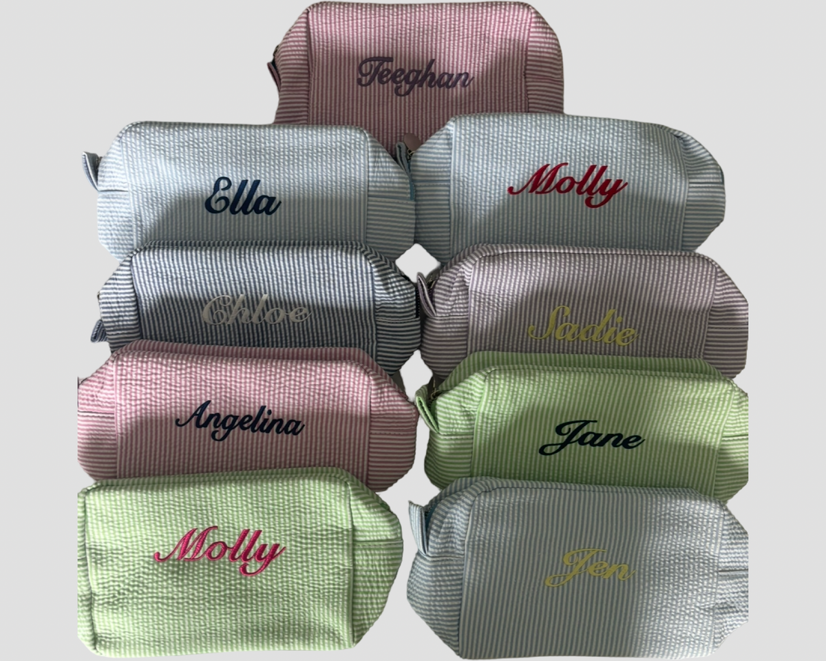 Seersucker Toiletry Bag – Monogram Travel Pouch for Kids & Adults - 7 colors