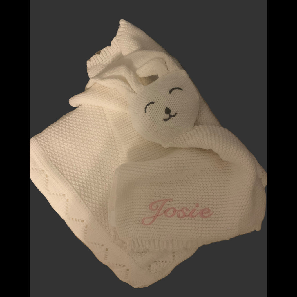 Cozy Personalized Gift Set – Personalized Bunny Lovey & Matching Blanket for babies