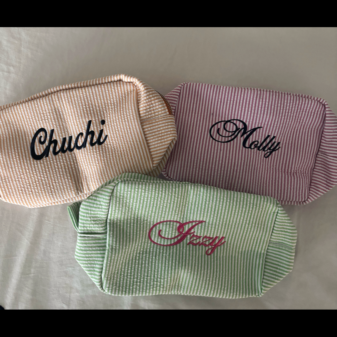 Seersucker Toiletry Bag – Monogram Travel Pouch for Kids & Adults - 7 colors