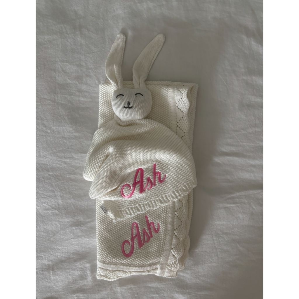 Cozy Personalized Gift Set – Personalized Bunny Lovey & Matching Blanket for babies