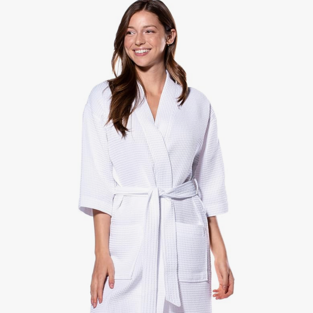 Waffle Kimono Robe – Soft Cotton Blend Spa & Lounge Robe