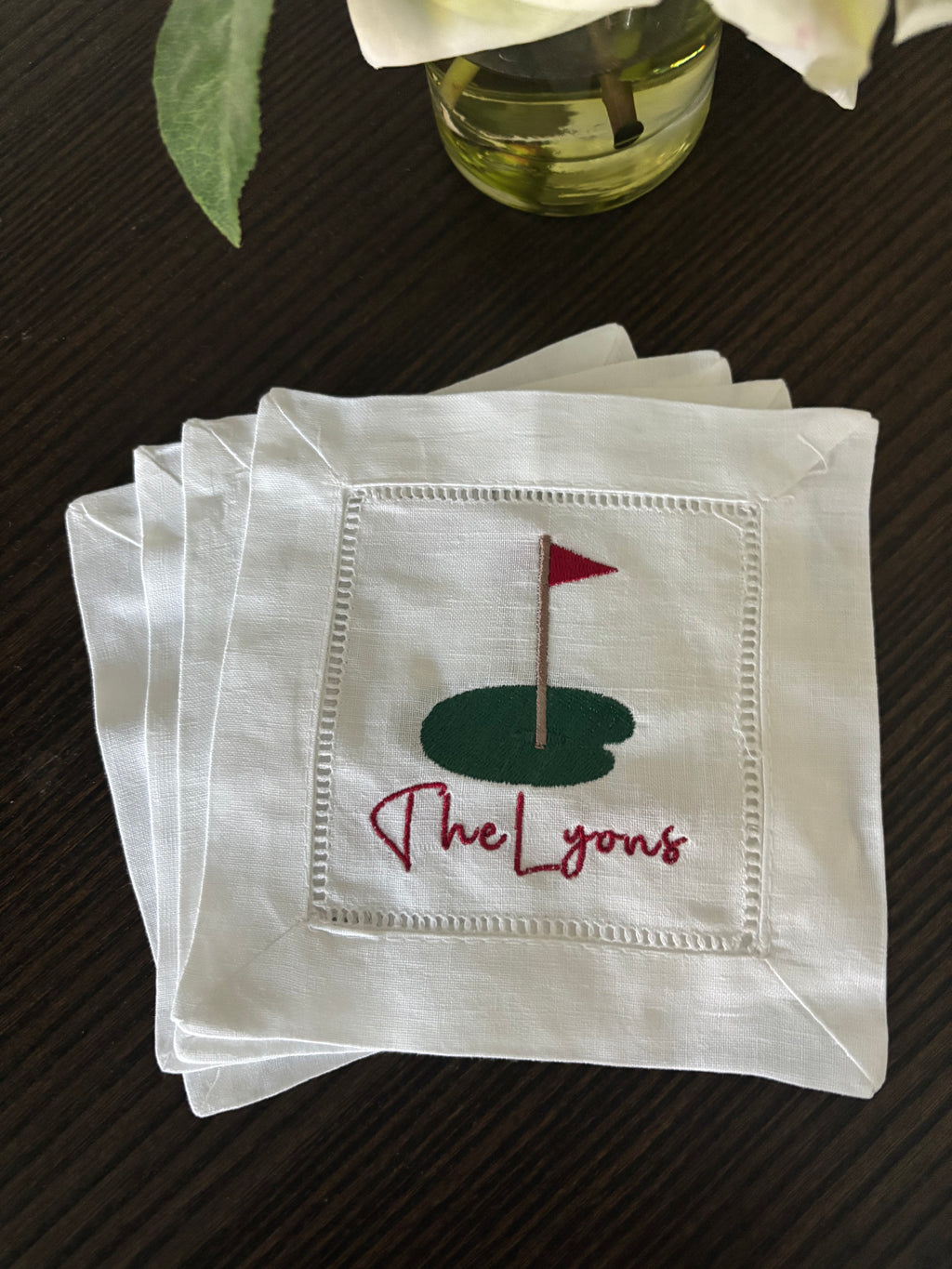 Personalized Cocktail Napkins – Custom Hostess Gift | Elegant Hemstitch Linen Cloth Set of 4.