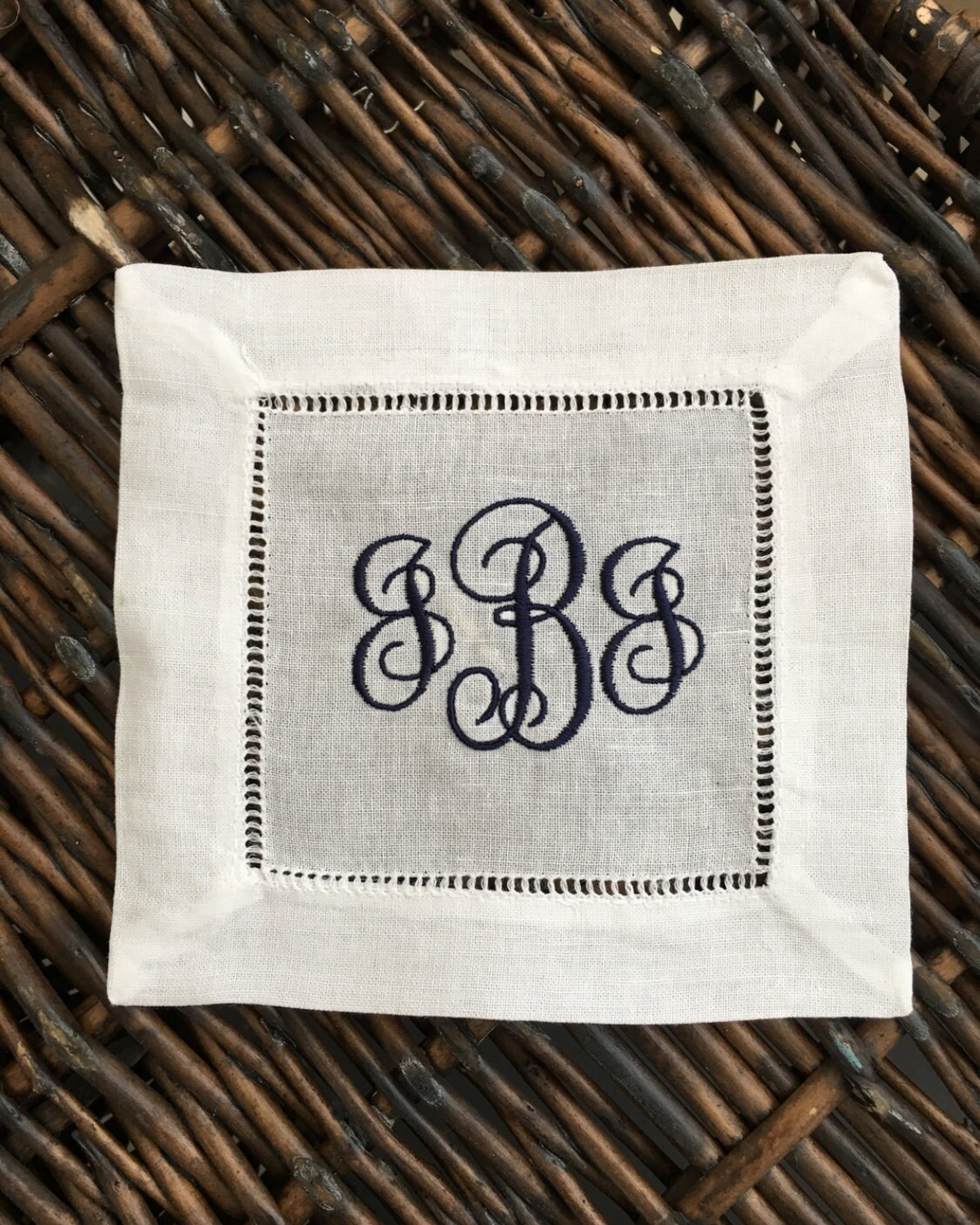 Personalized Cocktail Napkins – Custom Hostess Gift | Elegant Hemstitch Linen Cloth Set of 4.