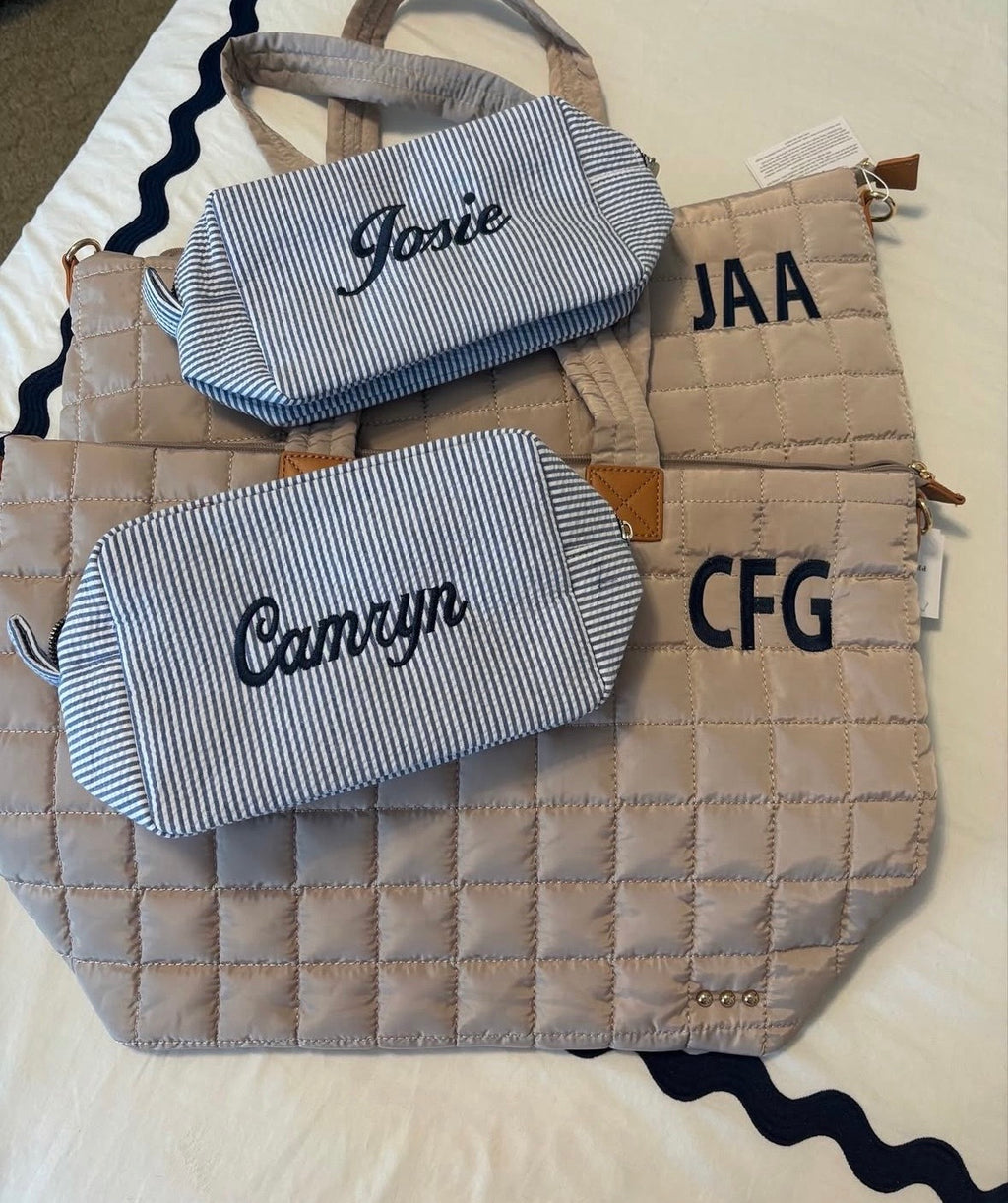 Seersucker Toiletry Bag – Monogram Travel Pouch for Kids & Adults - 7 colors