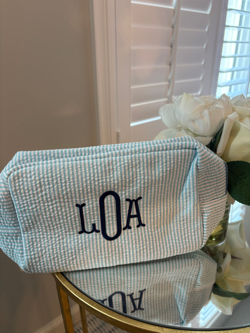 Seersucker Toiletry Bag – Monogram Travel Pouch for Kids & Adults - 7 colors