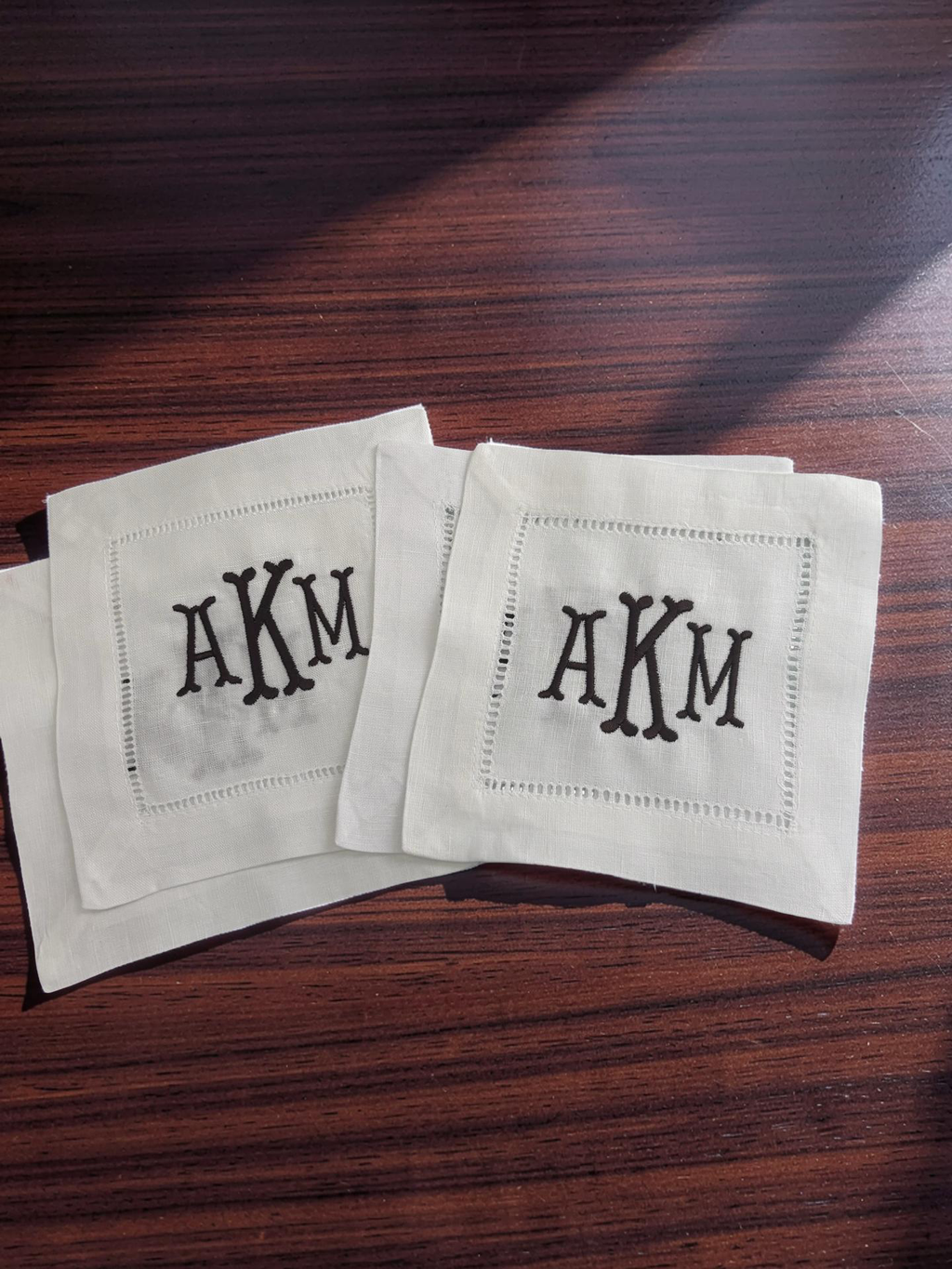 Personalized Cocktail Napkins – Custom Hostess Gift | Elegant Hemstitch Linen Cloth Set of 4.