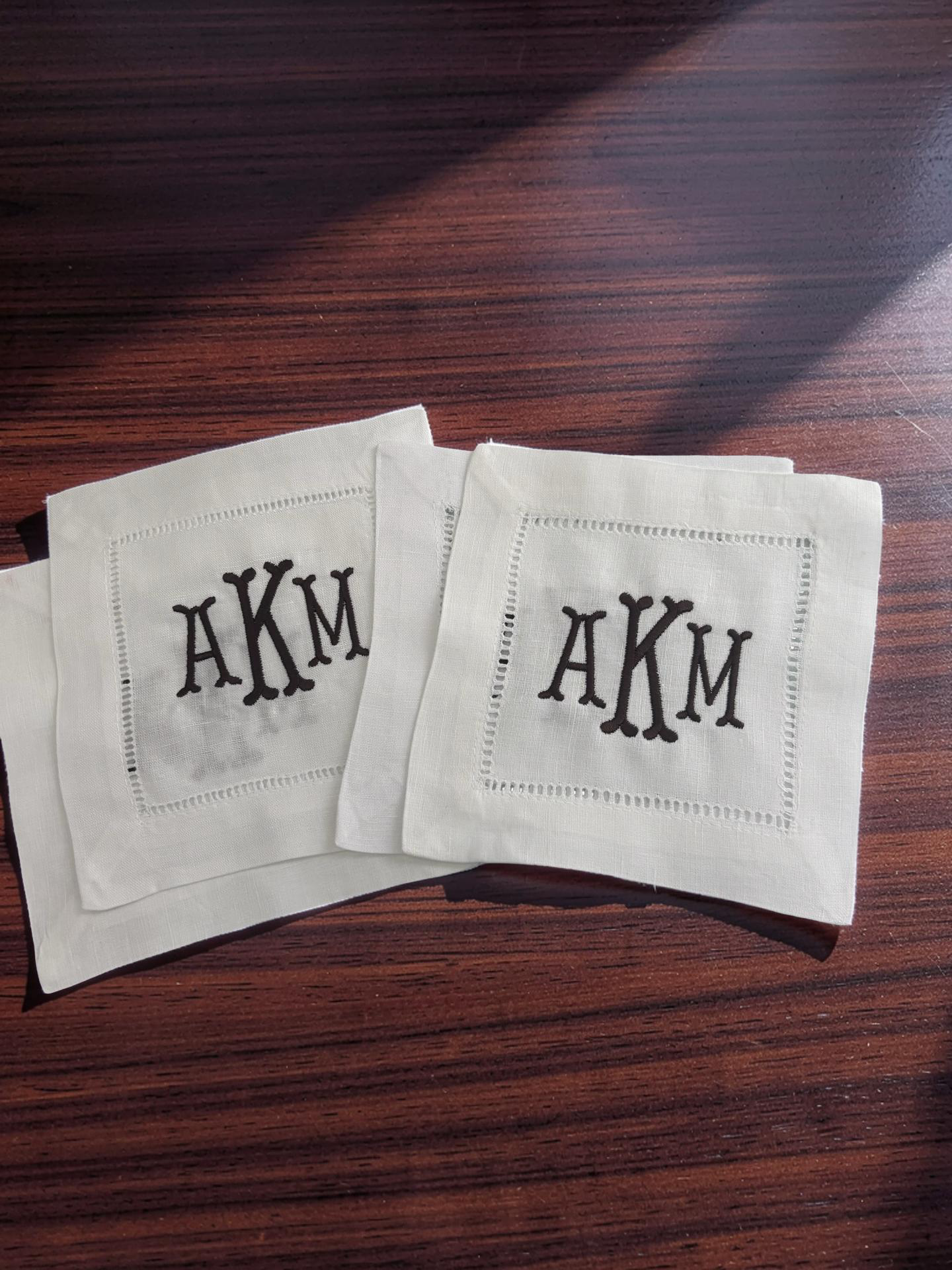 Personalized Cocktail Napkins – Custom Hostess Gift | Elegant Hemstitch Linen Cloth Set of 4.